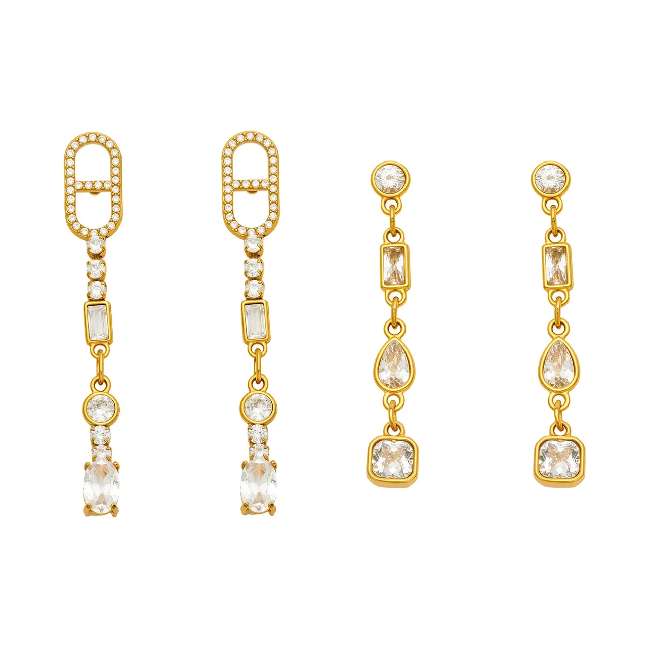 Elongated CZ Link Stainless Steel Drop Earrings