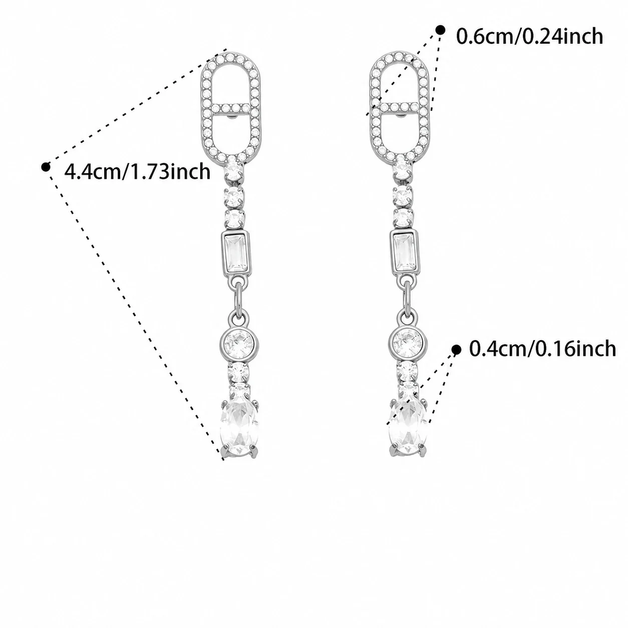Elongated CZ Link Stainless Steel Drop Earrings - Gold Geometric CZ