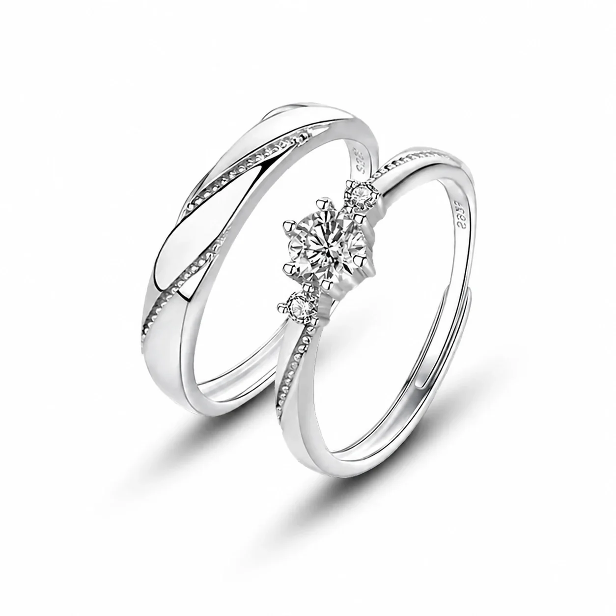 Refined 925 sterling silver twist-band clear crystal Ring Set