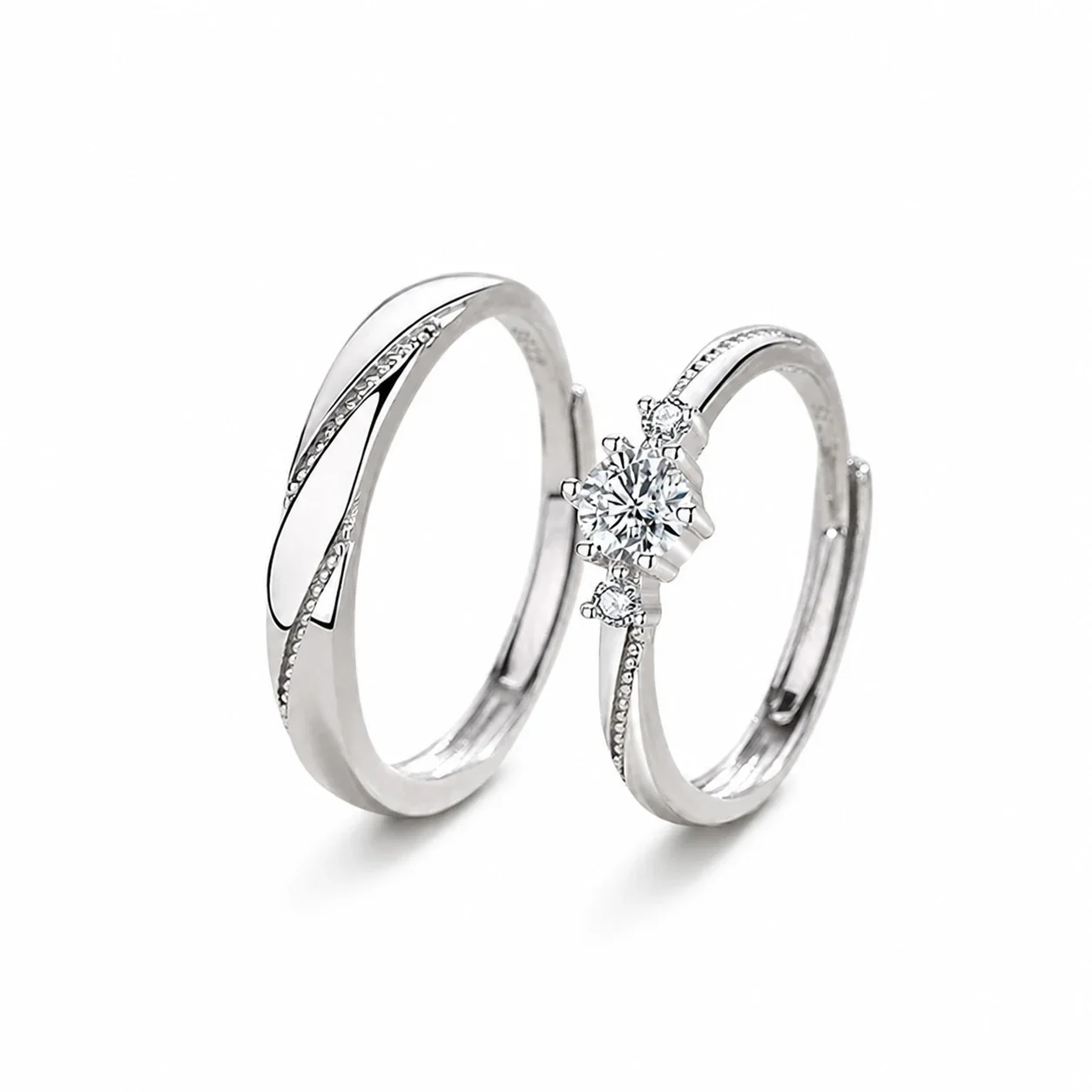 Refined 925 sterling silver twist-band clear crystal Ring Set