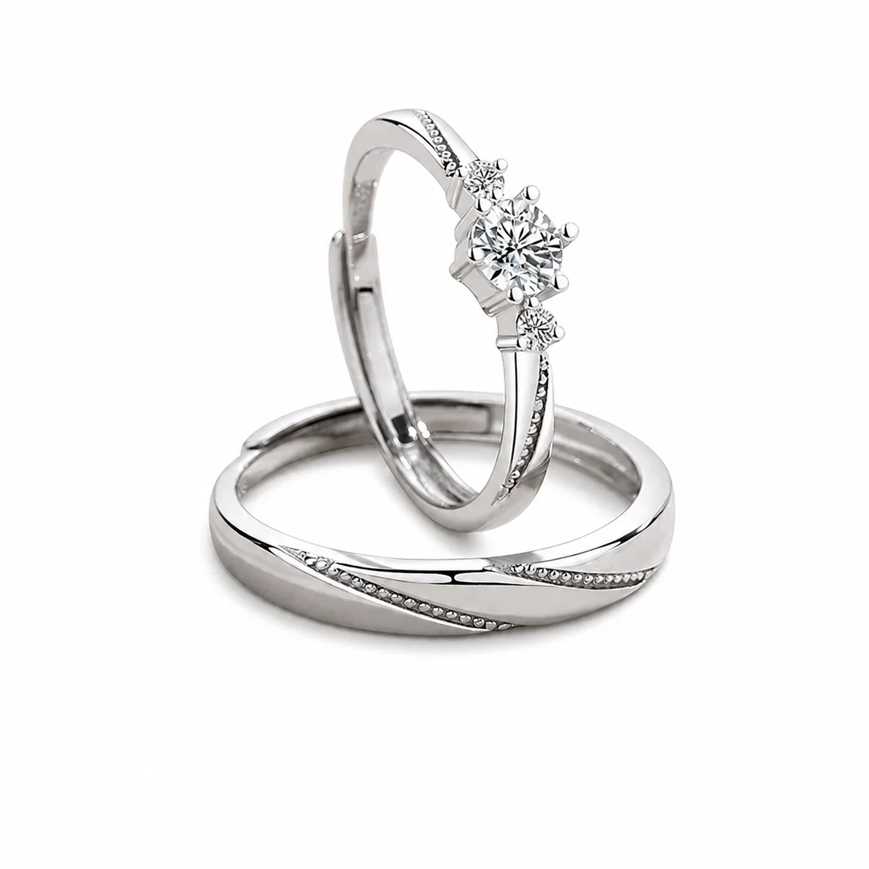 Refined 925 sterling silver twist-band clear crystal Ring Set