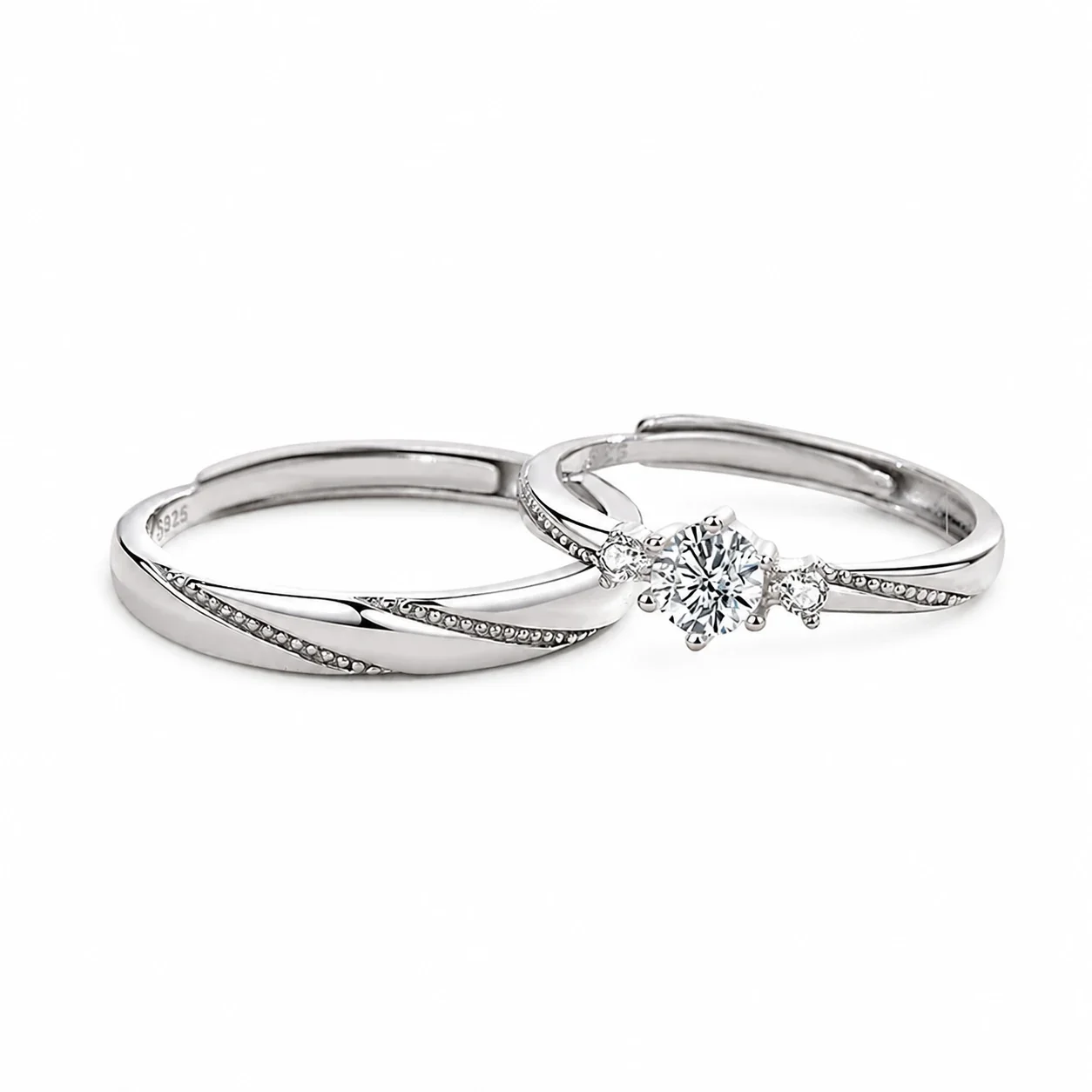 Refined 925 sterling silver twist-band clear crystal Ring Set