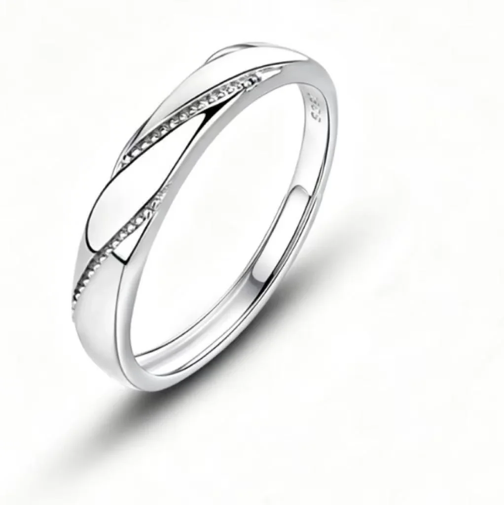 Refined 925 sterling silver twist-band clear crystal Ring Set - Men's