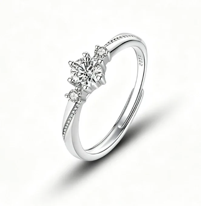 Refined 925 sterling silver twist-band clear crystal Ring Set - Women's