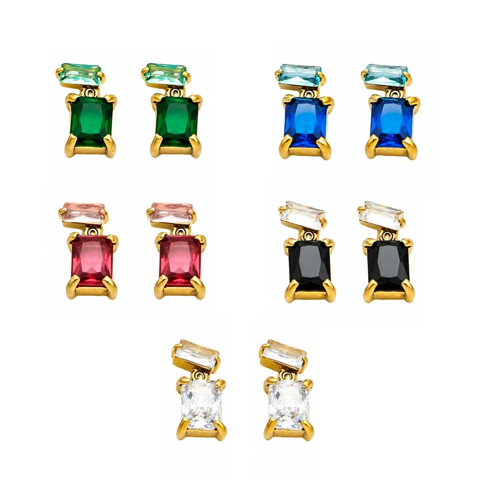 Geometric Gold-Plated 316L Stainless Steel Crystal Drop Earrings