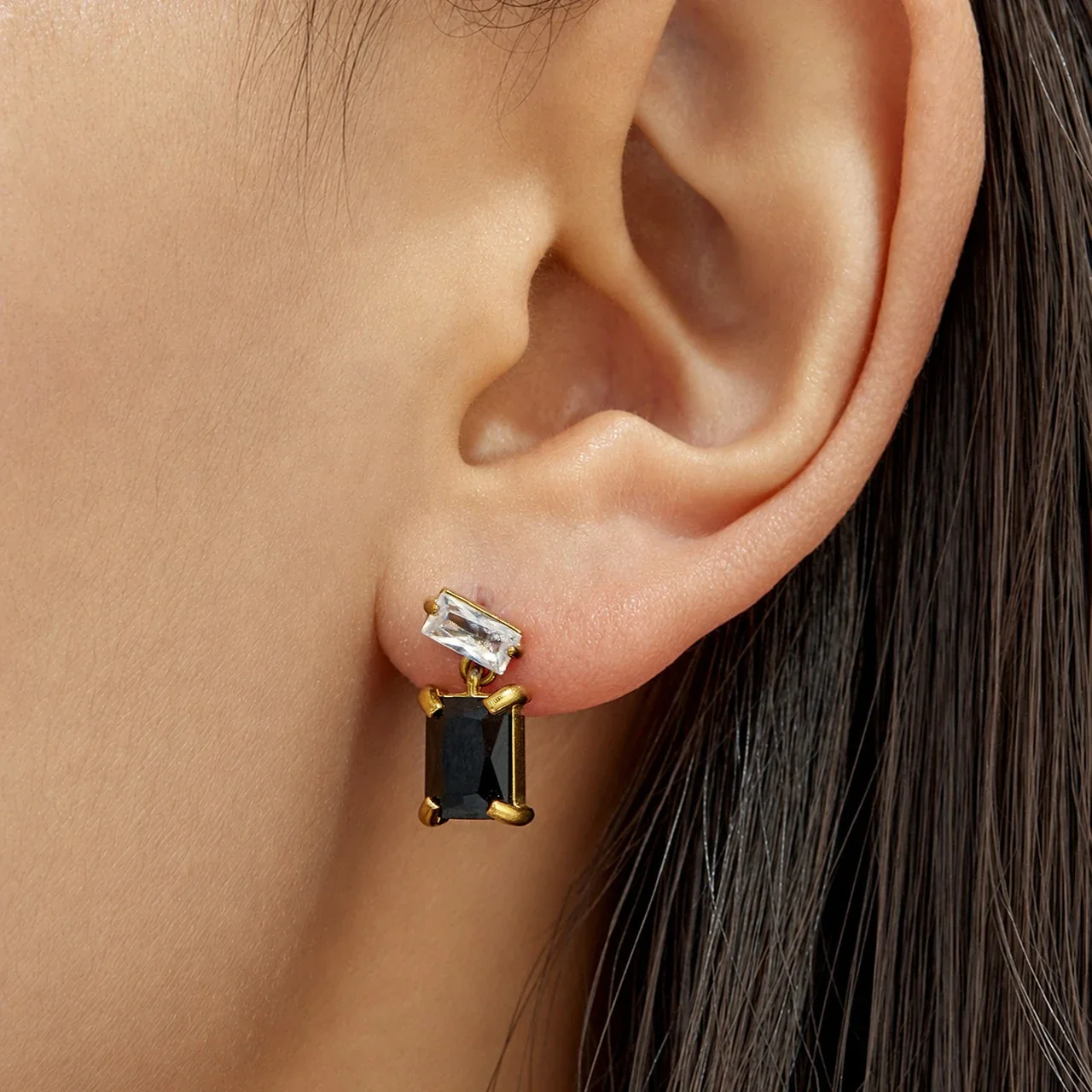 Geometric Gold-Plated Stainless Steel Crystal Drop Earrings