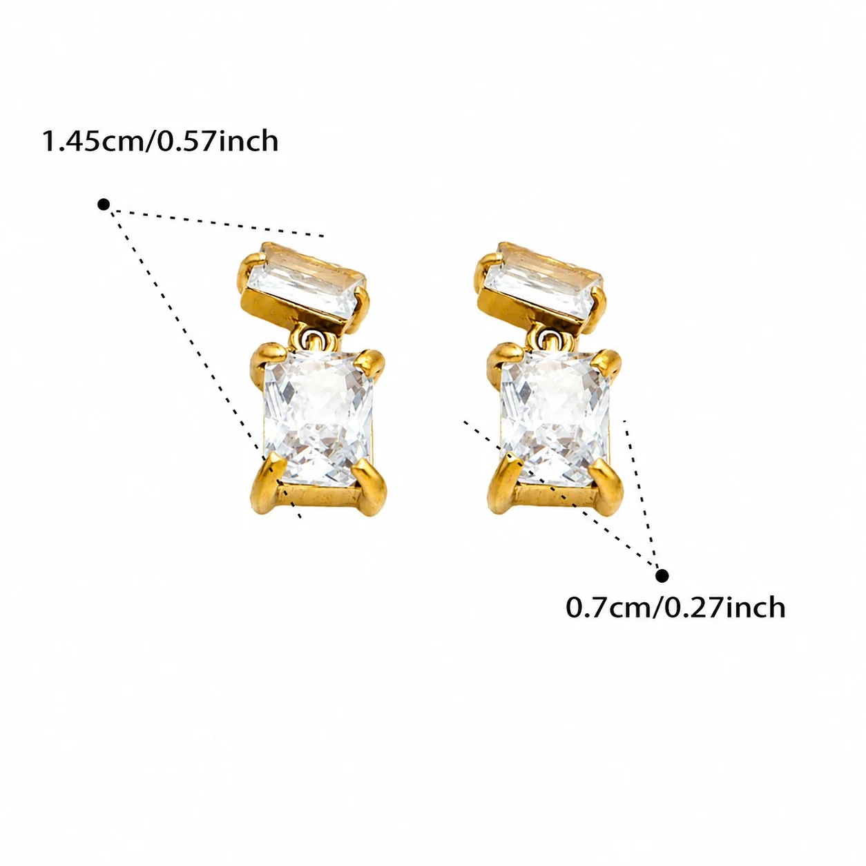 Geometric Gold-Plated Stainless Steel Crystal Drop Earrings - White Crystal Gold