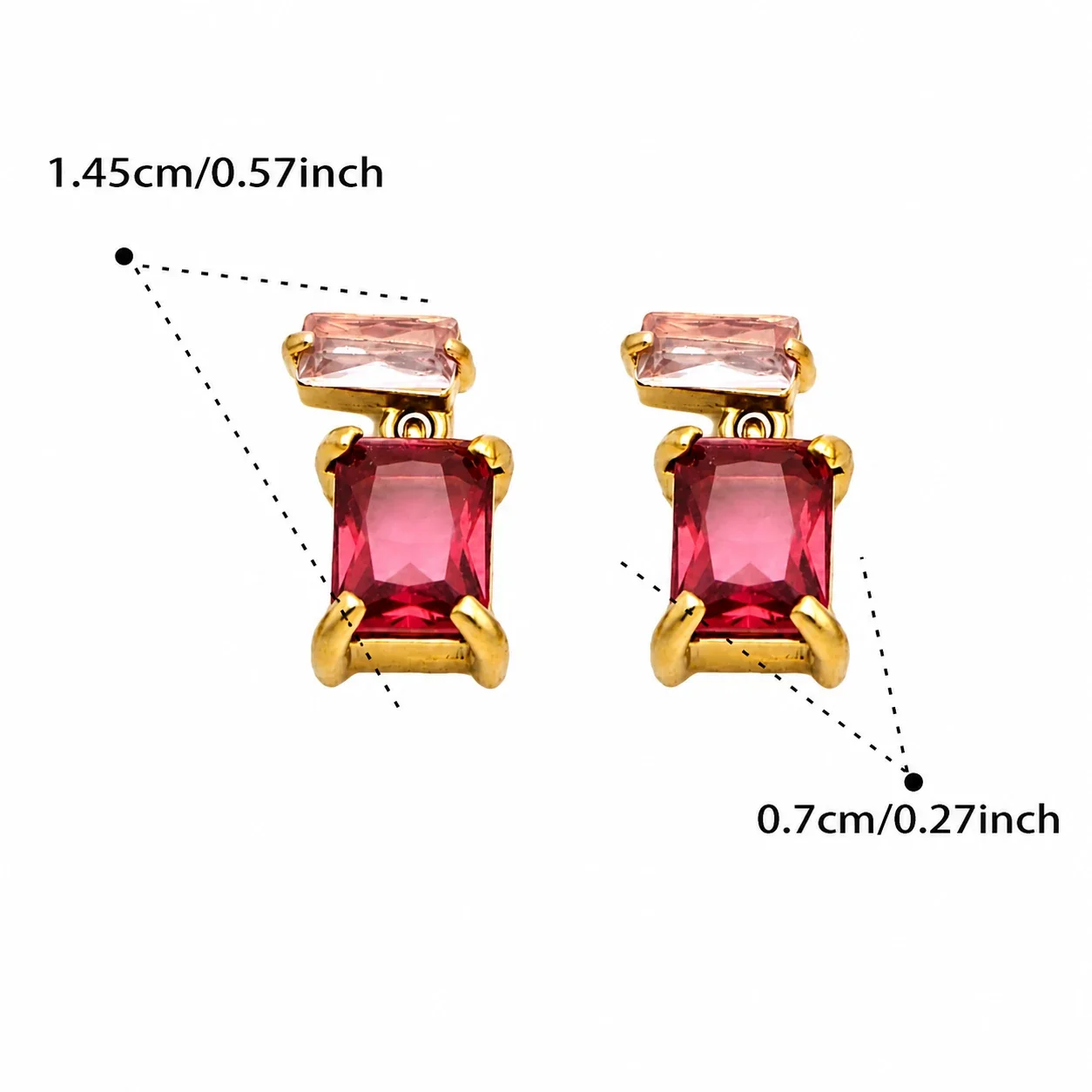 Geometric Gold-Plated Stainless Steel Crystal Drop Earrings - Pink Crystal Gold