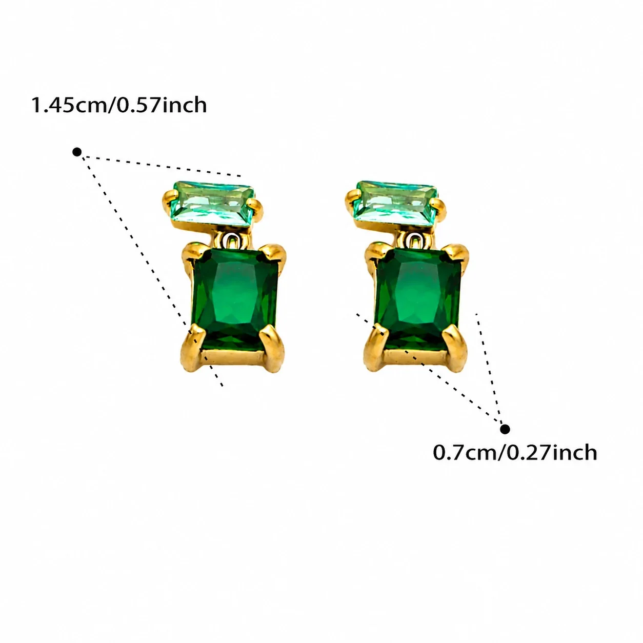 Geometric Gold-Plated Stainless Steel Crystal Drop Earrings - Green Crystal Gold