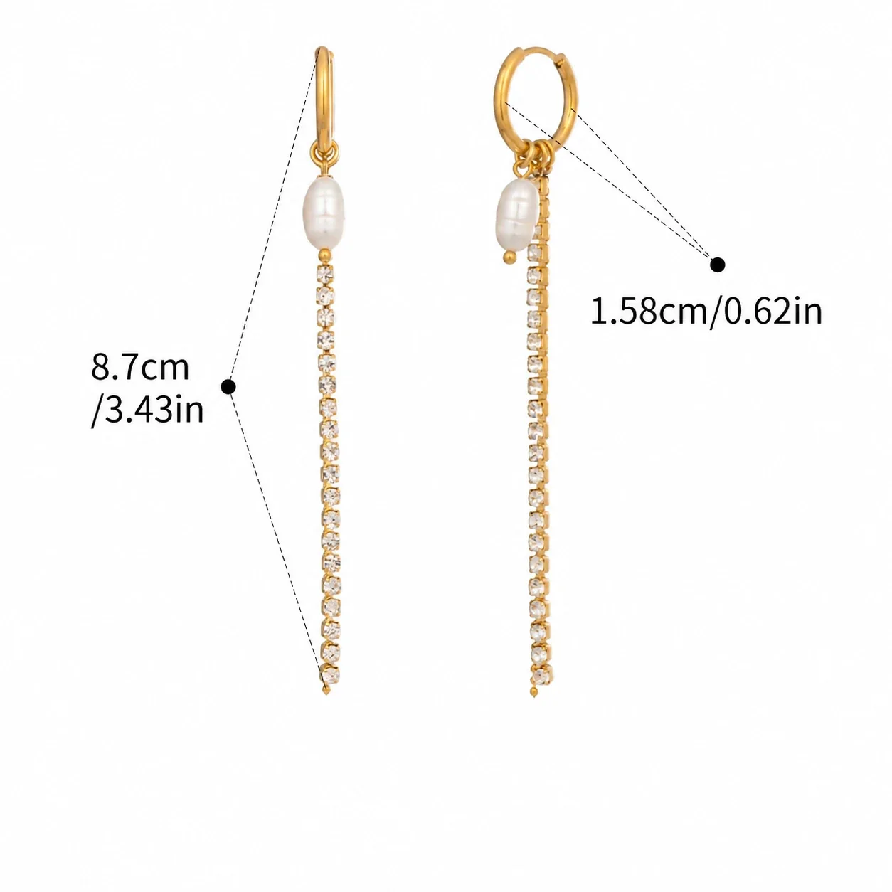 Asymmetric 18K Gold-Plated Pearl Crystal Chain Drop Earrings - Gold