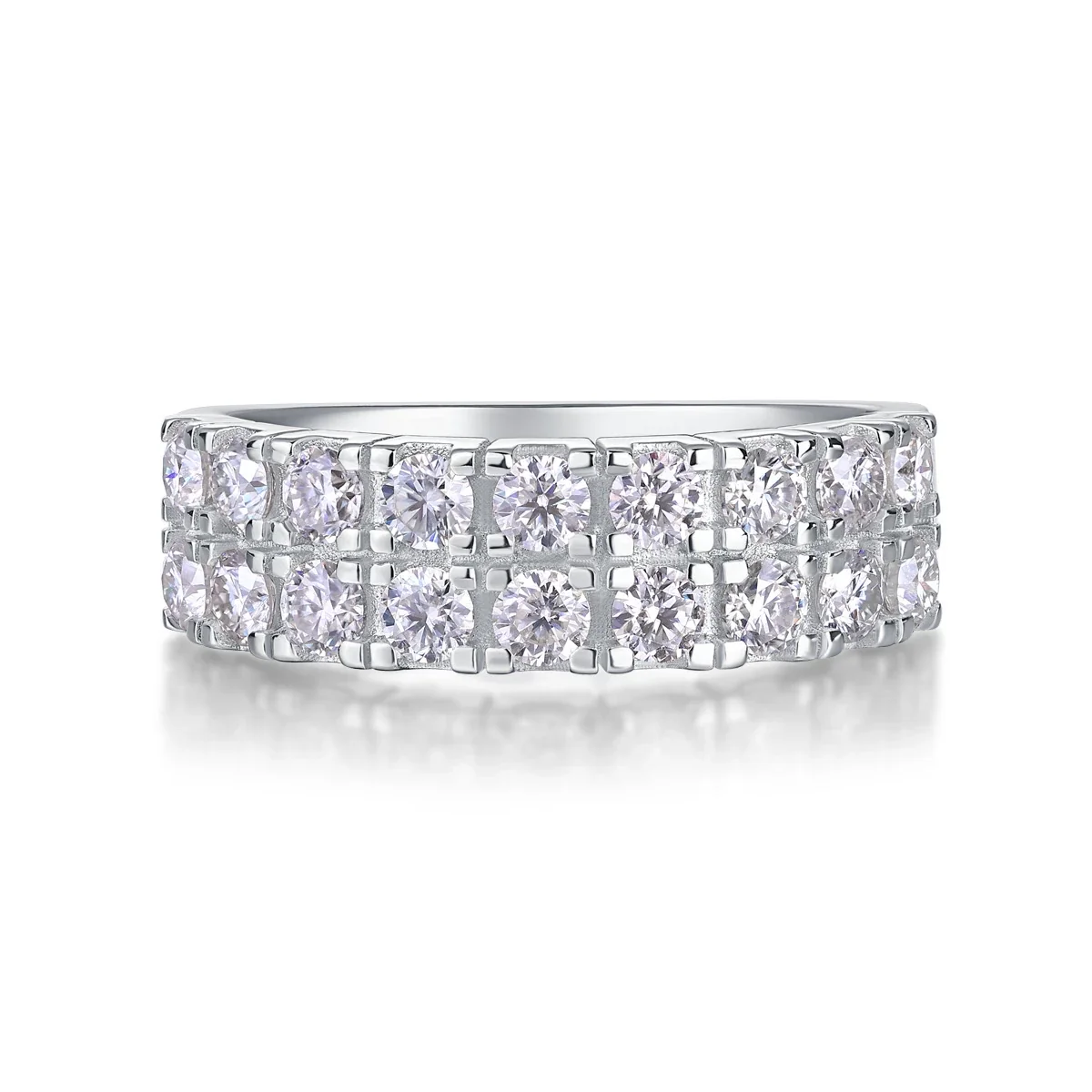 Radiant 925 Sterling Silver Two-Row Round Moissanite Ring - Moissanite -Stone