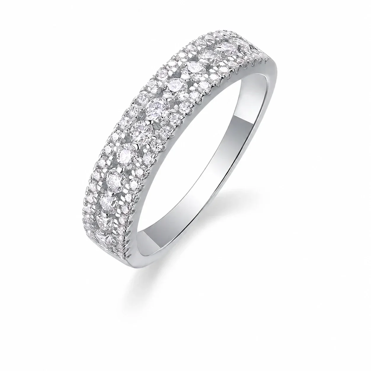 Radiant 925 Sterling Silver Two-Row Round Moissanite Ring - Moissanite