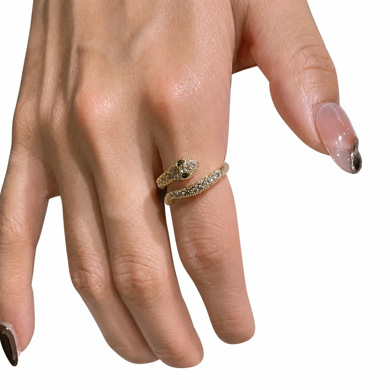 Serpentine Gold-Plated Copper Pavé Snake Wrap Ring - Snake