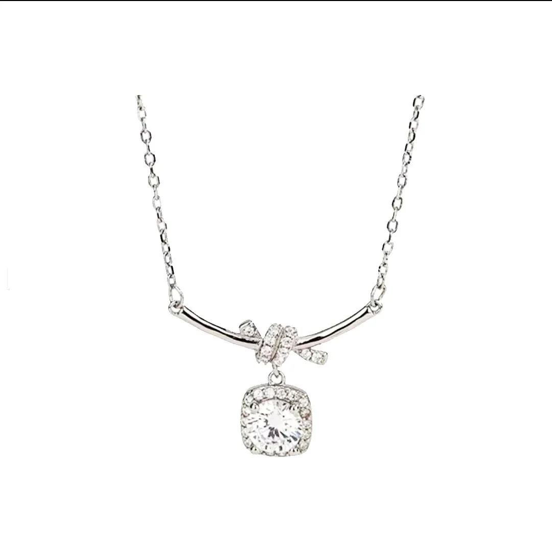 Knot-Bar 925 Sterling Silver CZ Drop Chain Necklace