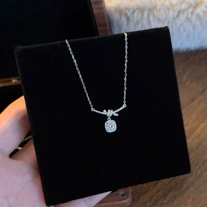 Knot-Bar 925 Sterling Silver CZ Drop Chain Necklace