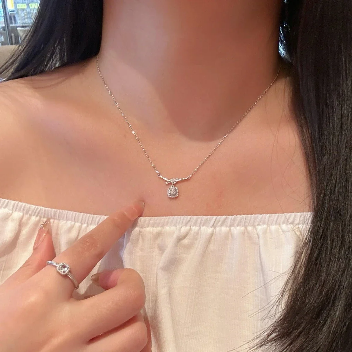Knot-Bar 925 Sterling Silver CZ Drop Chain Necklace