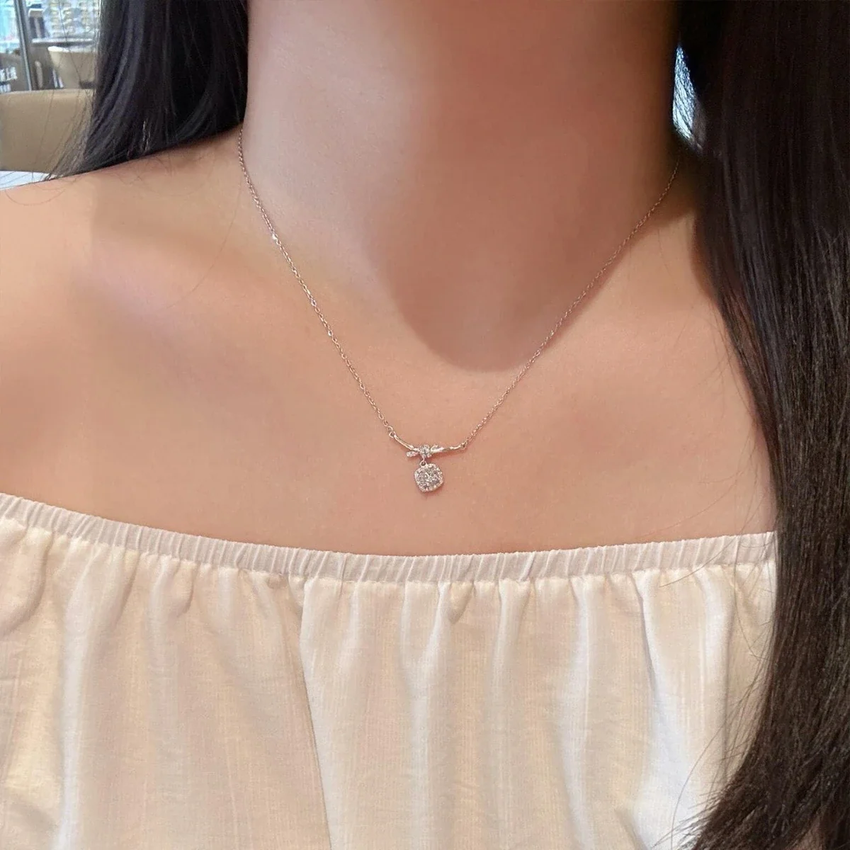Knot-Bar 925 Sterling Silver CZ Drop Chain Necklace