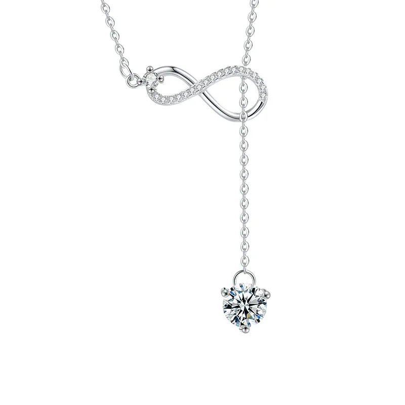 Asymmetric 925 Sterling Silver Pavé Infinity Moissanite Drop Necklace