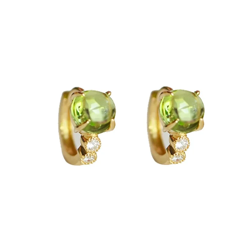 Petite 925 Sterling Silver Peridot Prong Huggie Hoop Earrings