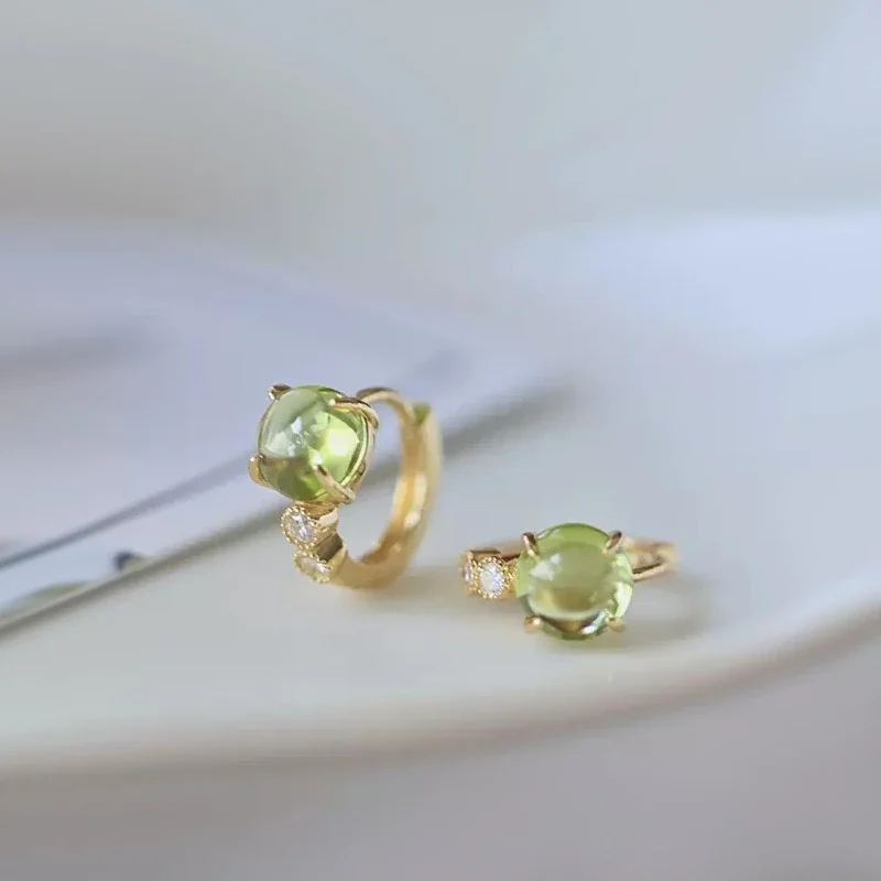 Petite 925 Sterling Silver Peridot Prong Huggie Hoop Earrings
