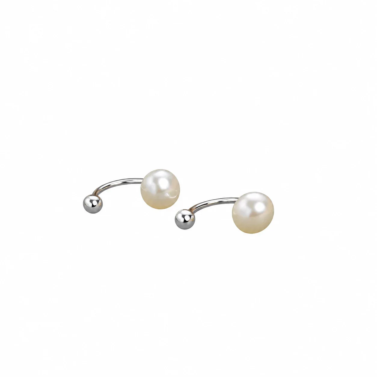 Curved Pearl and Ball 925 Sterling Silver Stud Earrings