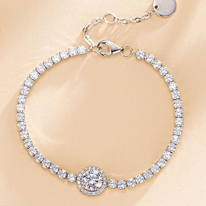 Radiant Halo Round CZ 925 Sterling Silver Tennis Bracelet
