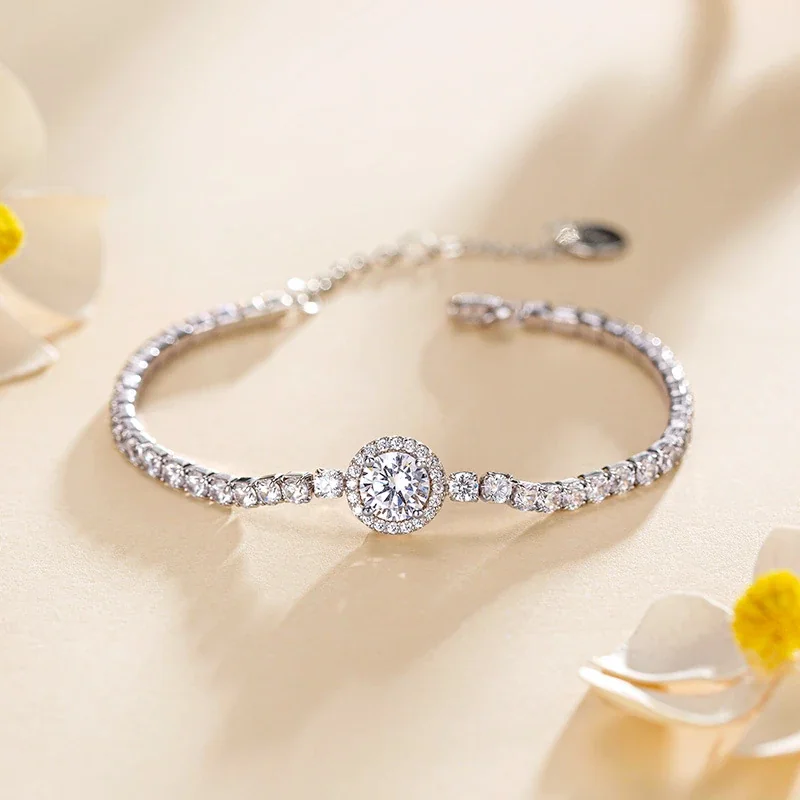 Radiant Halo Round CZ 925 Sterling Silver Tennis Bracelet