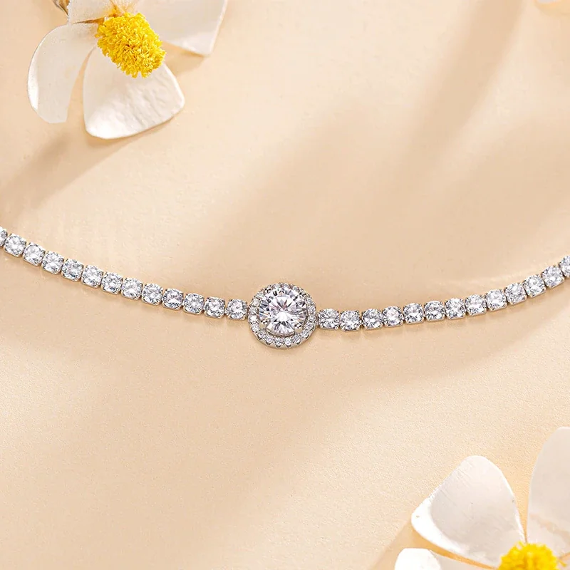 Radiant Halo Round CZ 925 Sterling Silver Tennis Bracelet