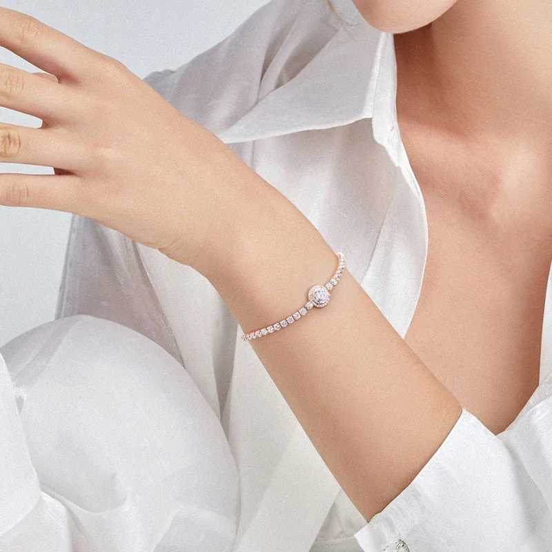 Radiant Halo Round CZ 925 Sterling Silver Tennis Bracelet