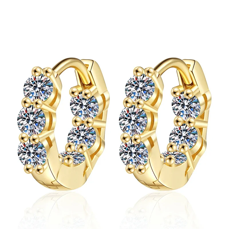 Luminous Six-Stone Prong-Set 925 Sterling Silver Hoop Earrings