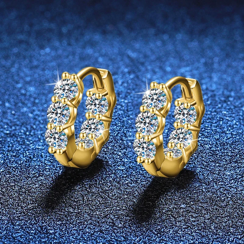 Luminous Six-Stone Prong-Set 925 Sterling Silver Hoop Earrings