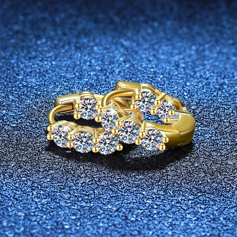 Luminous Six-Stone Prong-Set 925 Sterling Silver Hoop Earrings