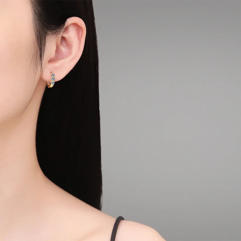 Luminous Six-Stone Prong-Set 925 Sterling Silver Hoop Earrings