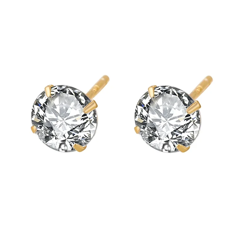 Boucles d'oreilles puces rondes éclatantes à quatre griffes en argent 925 doré