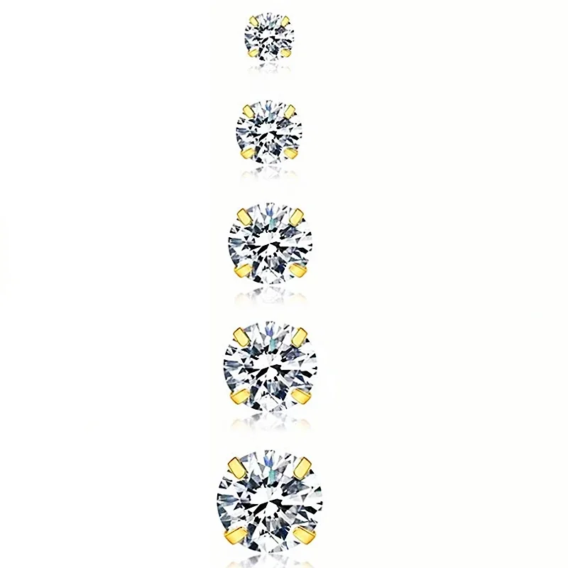 Radiant Gold-Plated Four-Prong Round CZ Stud Earrings