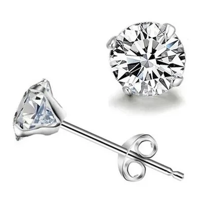 Radiant Gold-Plated Four-Prong Round CZ Stud Earrings
