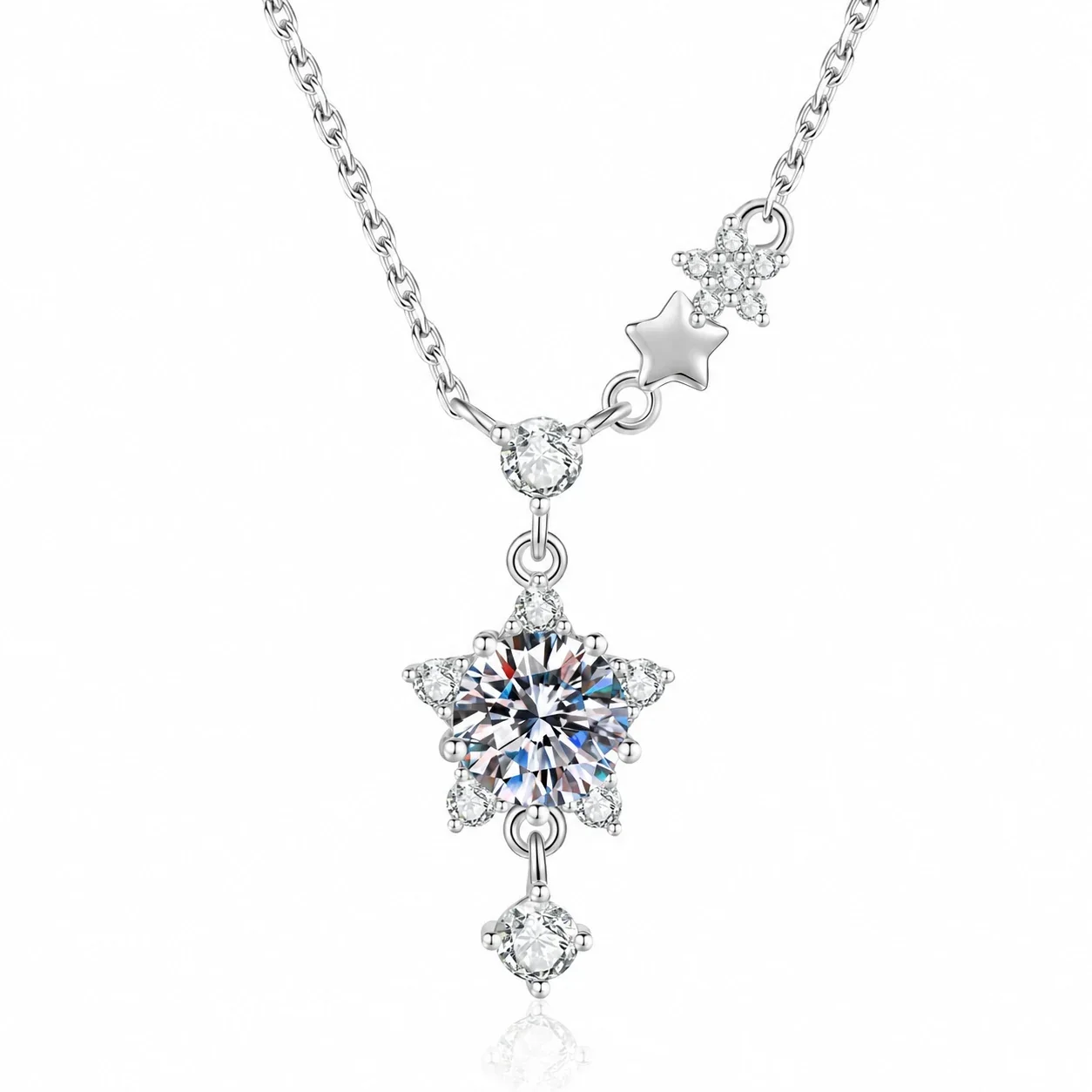 Celestial 925 Sterling Silver Starburst Drop Necklace
