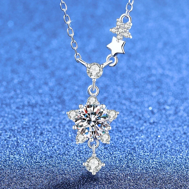 Celestial 925 Sterling Silver Starburst Drop Necklace