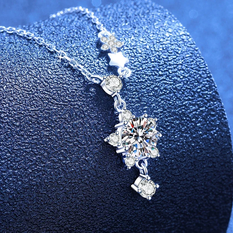 Celestial 925 Sterling Silver Starburst Drop Necklace