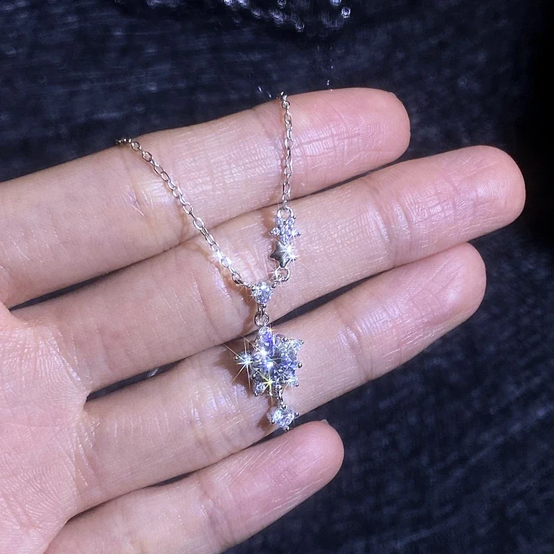 Celestial 925 Sterling Silver Starburst Drop Necklace