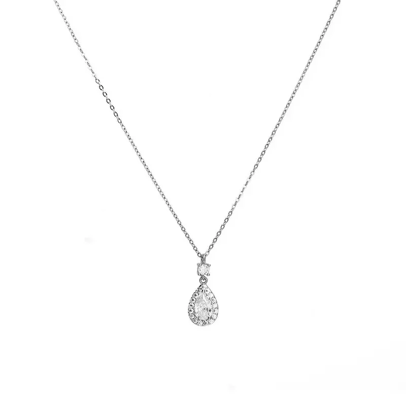Graceful 925 Sterling Silver Teardrop Halo Pendant Necklace