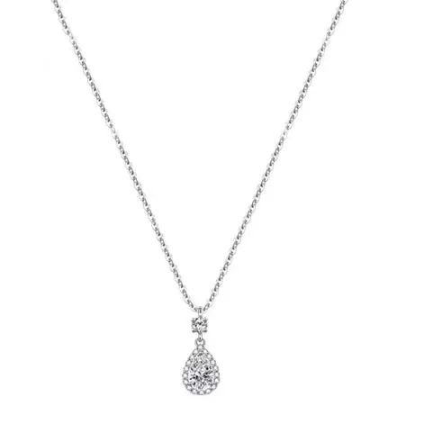 Graceful 925 Sterling Silver Teardrop Halo Pendant Necklace - Silver
