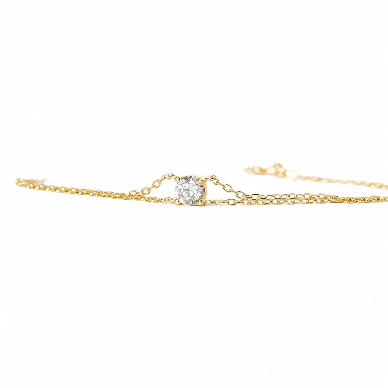 Delicate 925 Sterling Silver Double-Chain Round CZ Bracelet