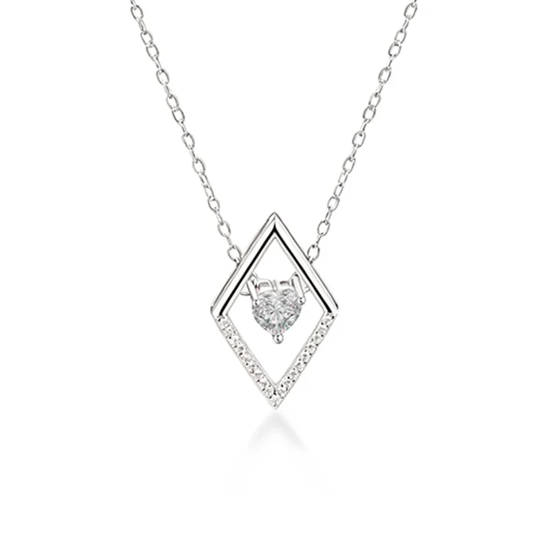 Pavé Diamond-Frame Heart Moissanite 925 Sterling Silver Necklace