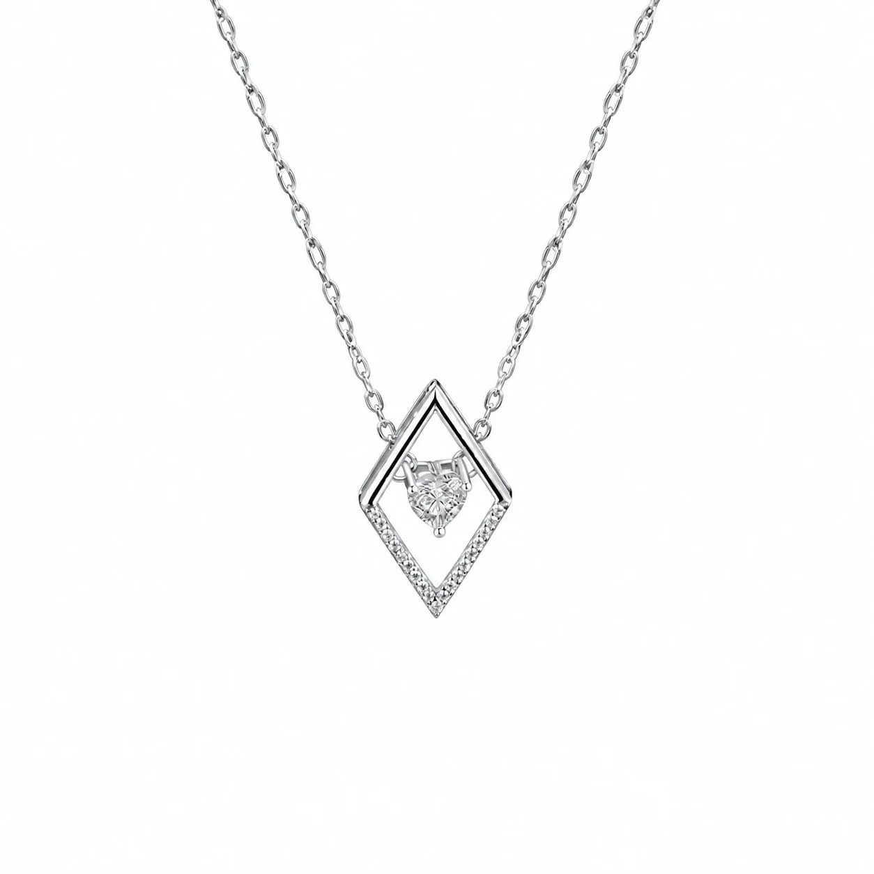 Pavé Diamond-Frame Heart Moissanite 925 Sterling Silver Necklace