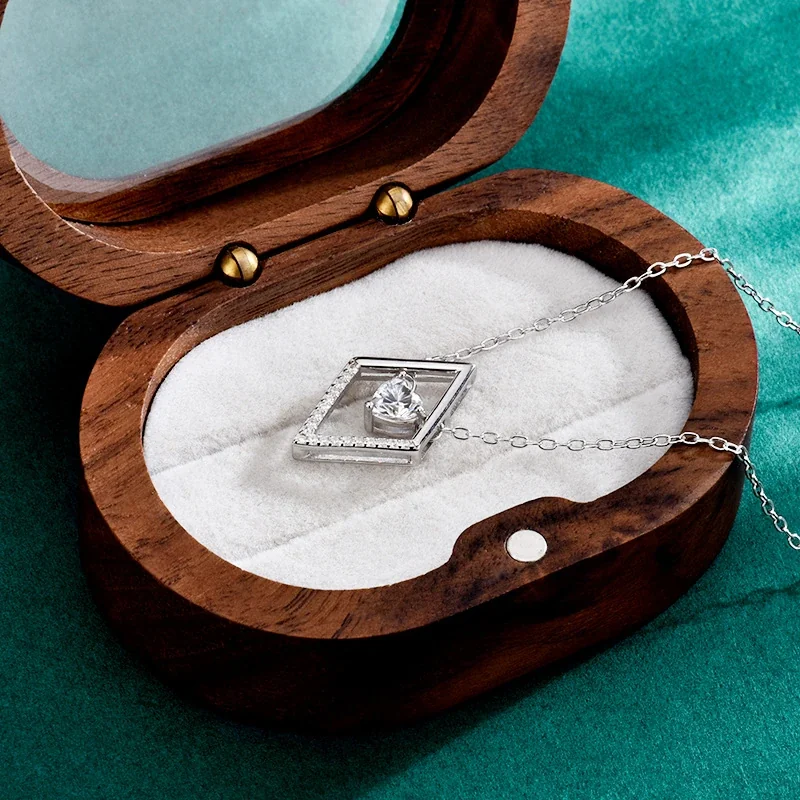 Pavé Diamond-Frame Heart Moissanite 925 Sterling Silver Necklace