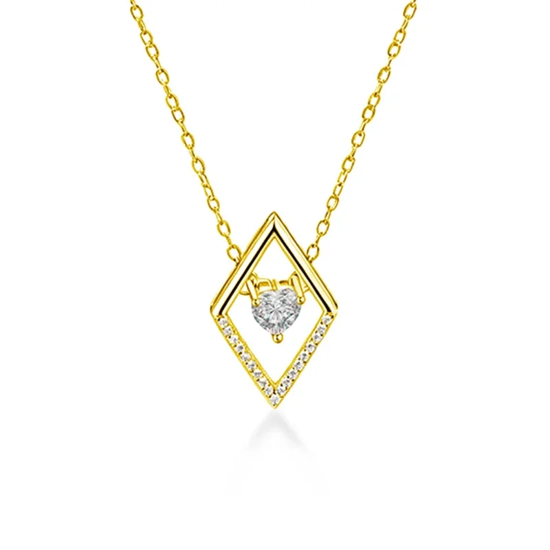 Pavé Diamond-Frame Heart Moissanite 925 Sterling Silver Necklace - Gold