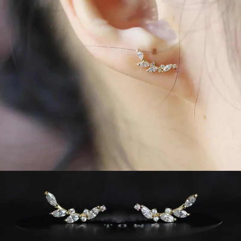 Botanical 925 Sterling Silver Marquise Stone Stud Earrings