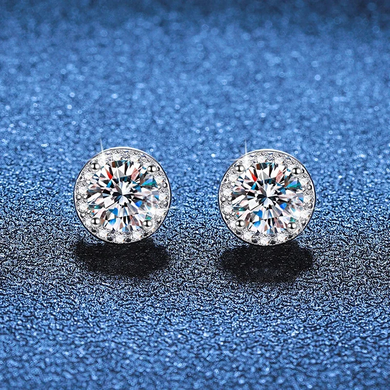Brilliant Round Halo 925 Sterling Silver Magnetic Stud Earrings