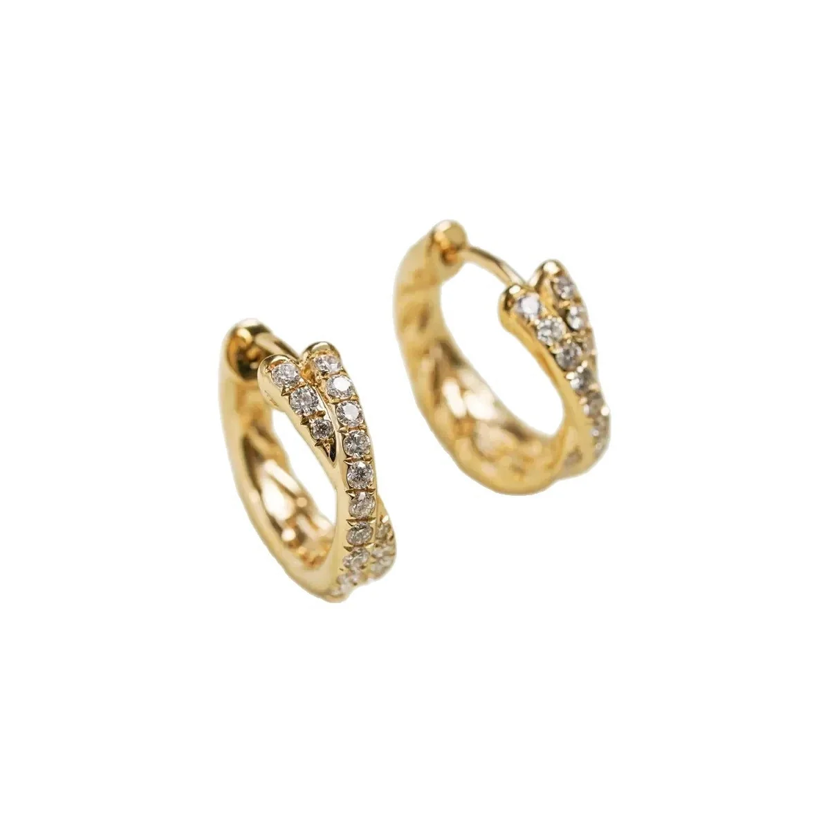 Twisted Double-Row Clear Stone 925 Sterling Silver Hoop Earrings